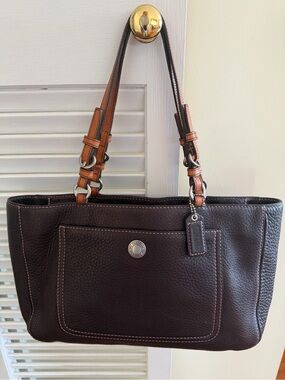 Coach Vintage Chelsea Brown Pebbled Leather Tote with Tan Leather Handles